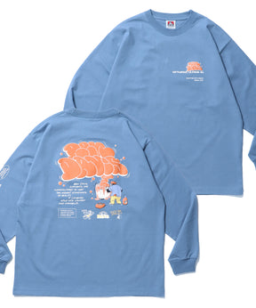 BUBBLE L/S TEE[WIDE] / ロンT 長袖 ワンポイント ワイドシルエット ブルーグレー