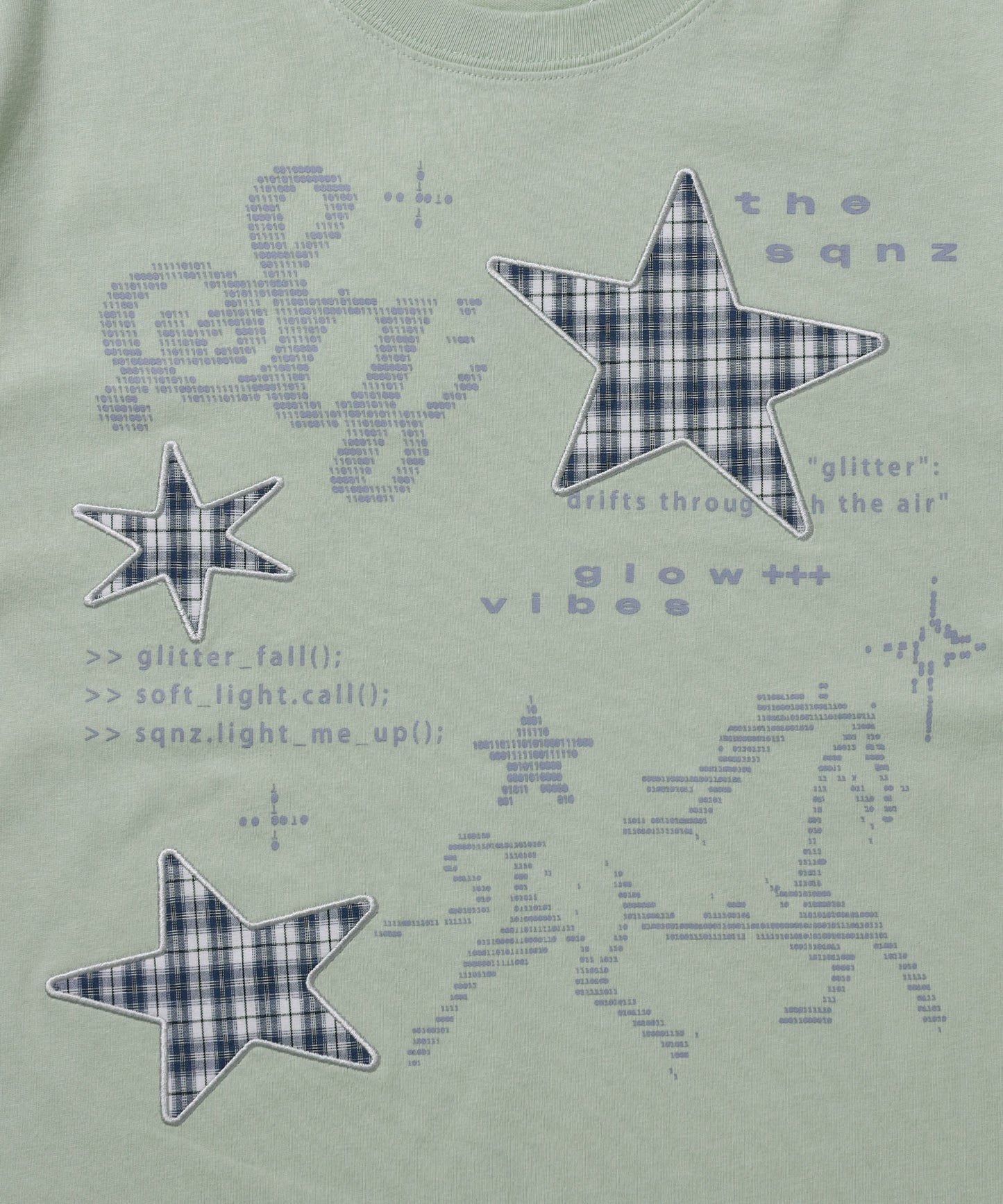 ※WEB限定 / ワッペン×チェック / モチーフデザイン半袖Tシャツ / sqnz motif applique tee /  ミント