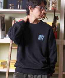 ヘビーウエイトワンポイント刺繍スウェット / スウェット トレーナー 裏毛 クルーネック ワンポイント ブラック