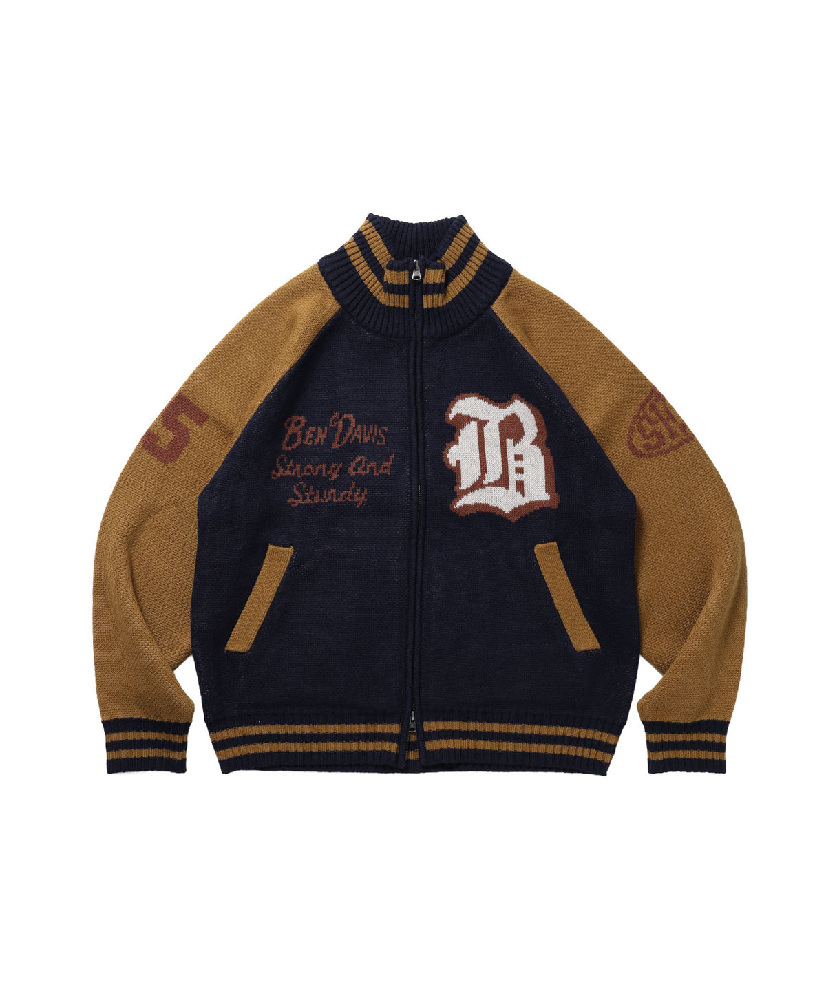 BALLPARK KNIT JACKET / ニット ジャケット ジャケード 刺繍 スタジャン スタジアムジャンパー ユニセックス 秋冬 ネイビー