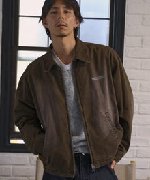 ヴィンテージライクワンポイント刺繡ブルゾン / 加工 ブルゾン ジャケット 刺繍 ダブルジップ ブラウン