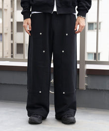 ダブルニーバギースウェットパンツ 12oz / ダブルニー スウェット 裏毛 パンツ リベット ブラック