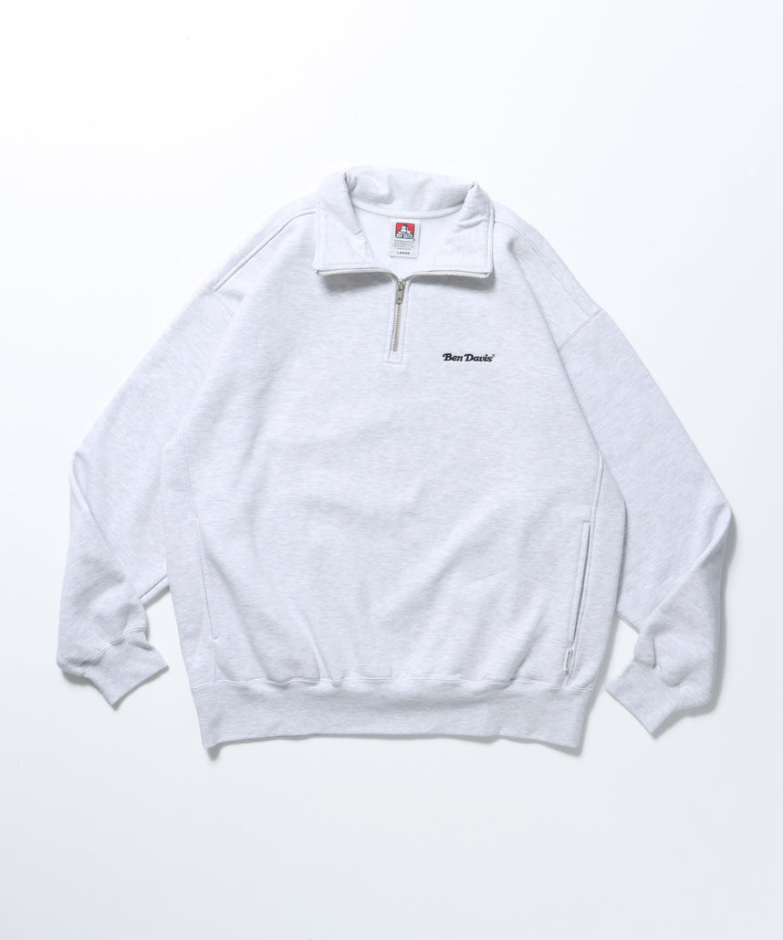 HEAVY SWEAT HALF ZIP / 刺繍 オーバーサイズ ワンポイント シンプル ヘビーウエイト 裏起毛 アッシュグレー