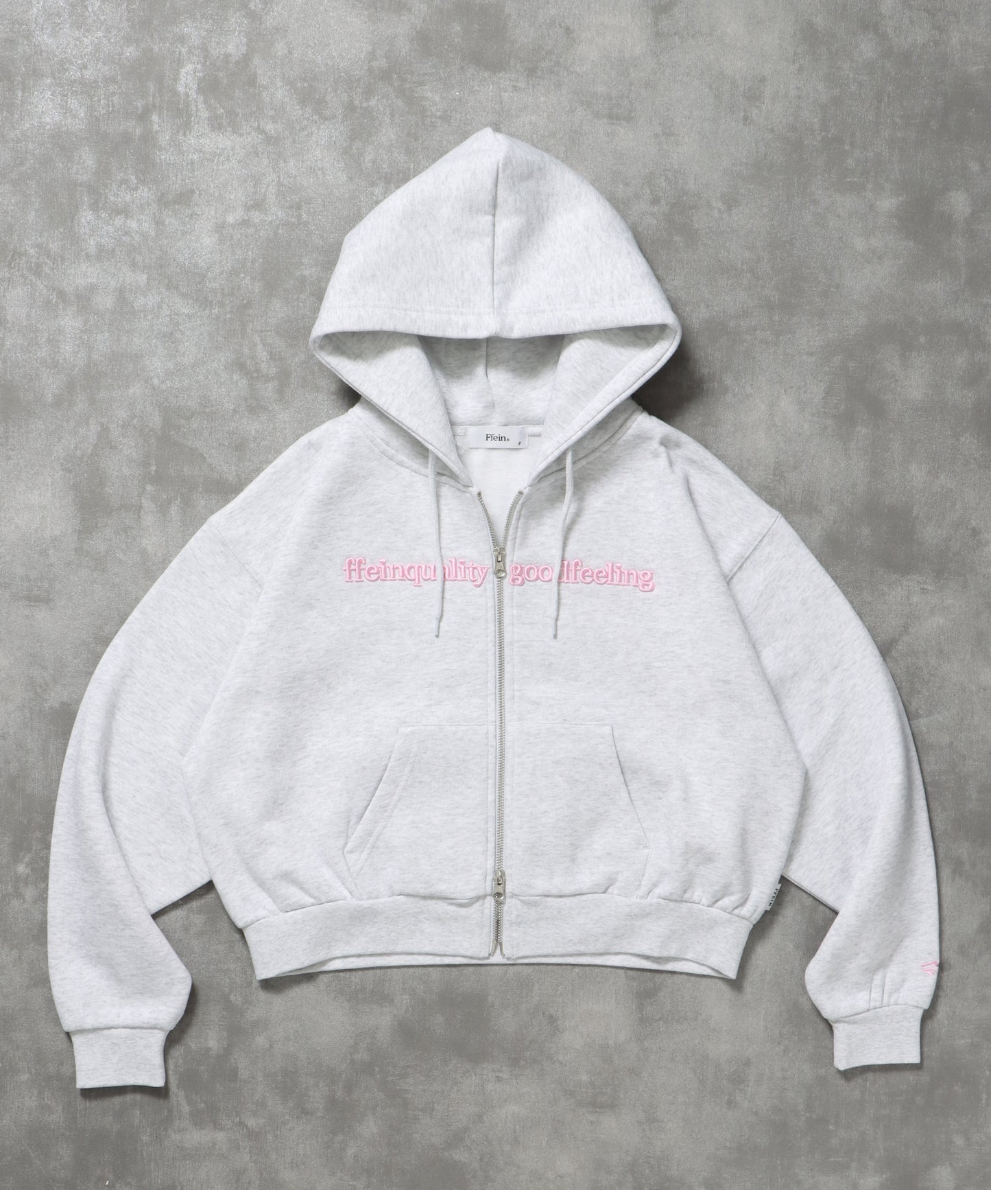 センター3D刺繍立体フードショート丈ZIPパーカー / レディース パーカー 裏起毛 ヘビーウエイト フーディ ダブルジップ 【短丈】 アッシュグレー