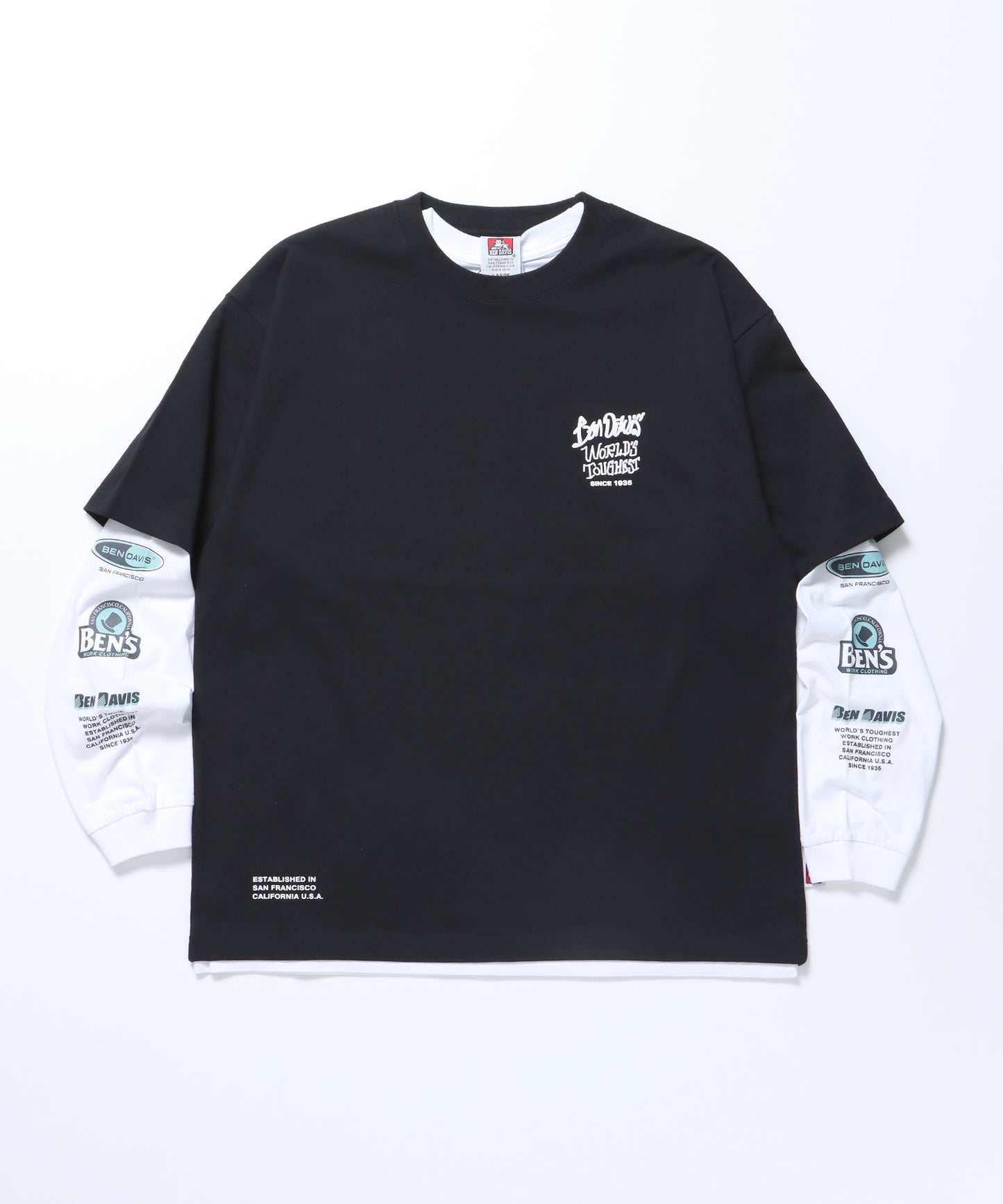 LS&SS 2TEES LAYERED TAGGING / Tシャツ ロンT 半袖 長袖 ビックサイズ ブラック