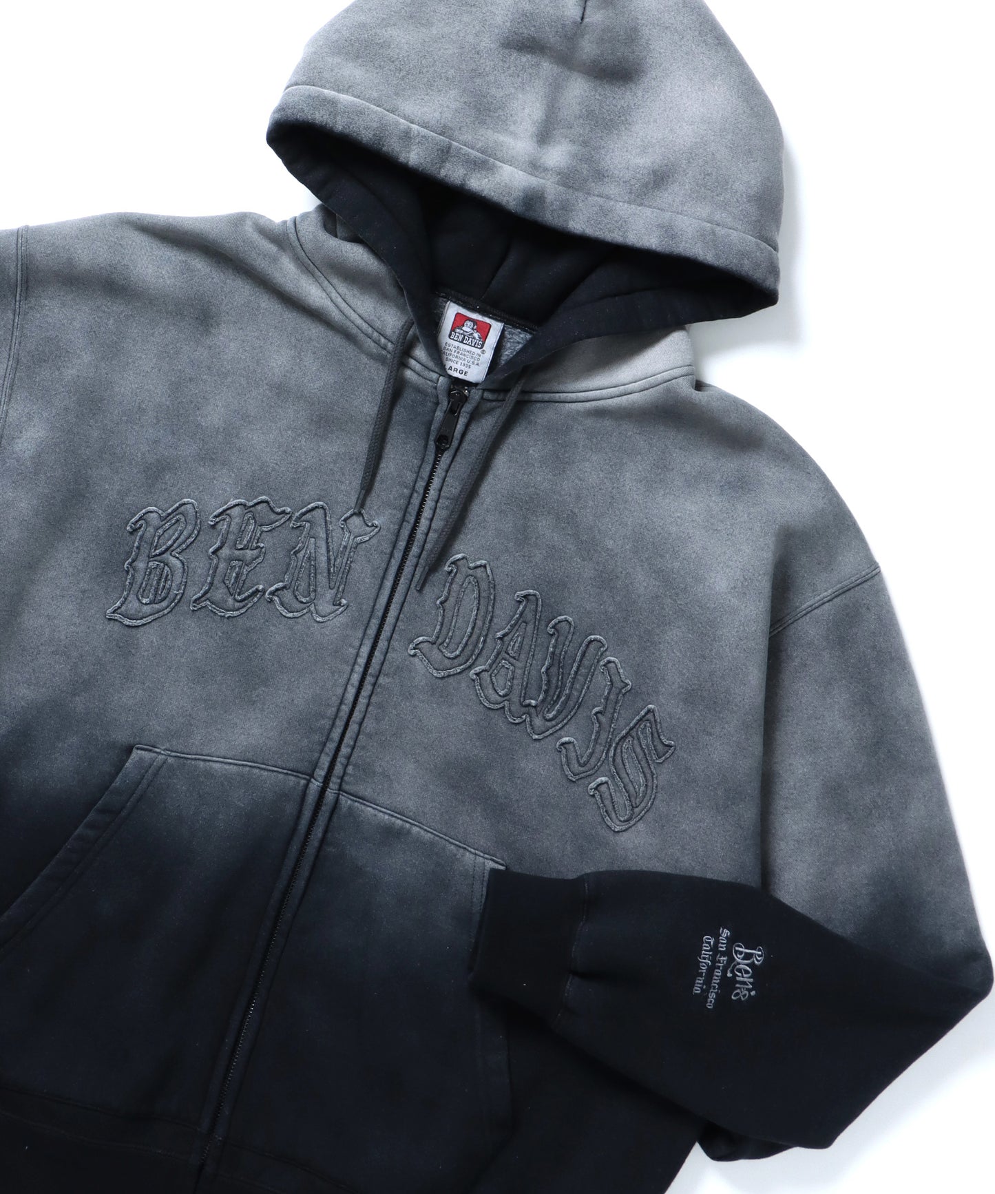 LETTERS FADED ZIP HOODIE / オーバーサイズ 裏起毛 パーカー ジップ フード ヴィンテージライク ブラック系