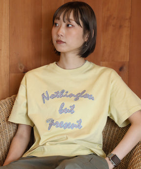 アップリケロゴショート丈Tシャツ/ Tシャツ クルーネック 半袖 プリント 刺繍 チェック 【短丈】 レモンイエロー