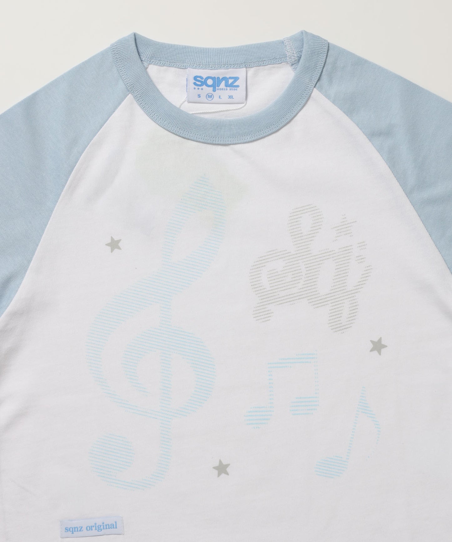 ※WEB限定 / プリントピチTシャツ / 配色ラグラン半袖Tシャツ / sqnz treble clef pt tee ライトブルー