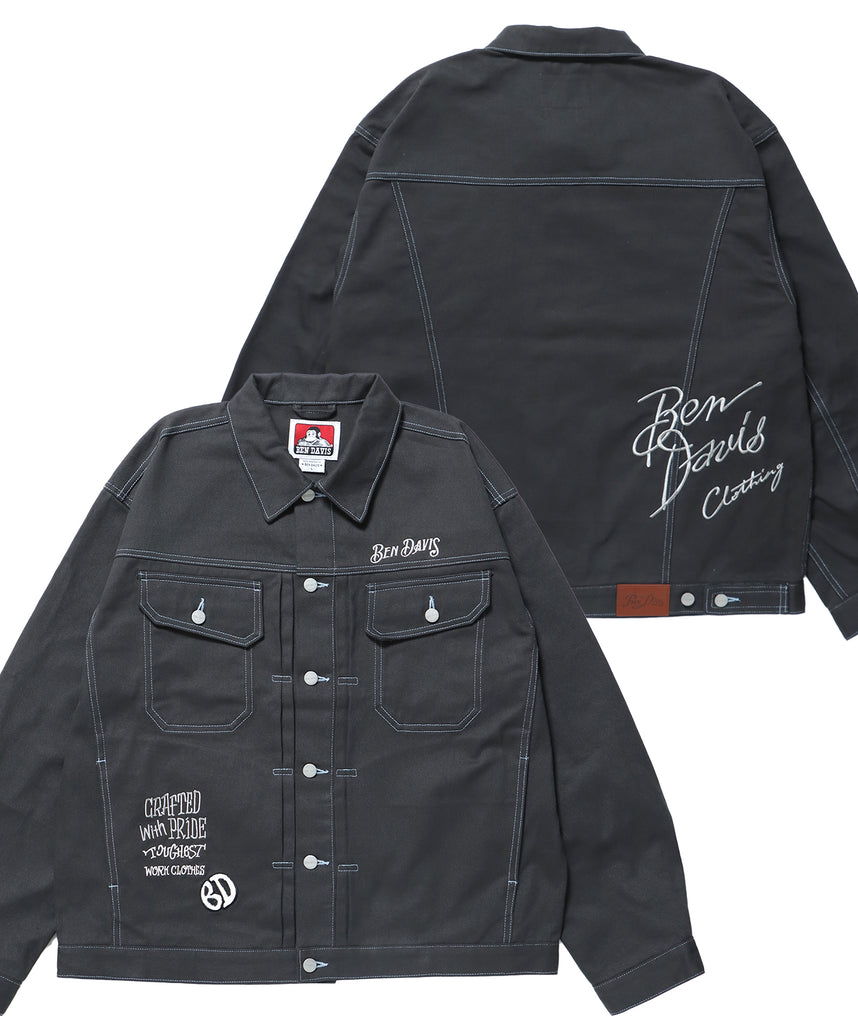 EMBRO TRUCKER JACKET / ワイドシルエット ジャケット 刺繍 ポケット チャコール