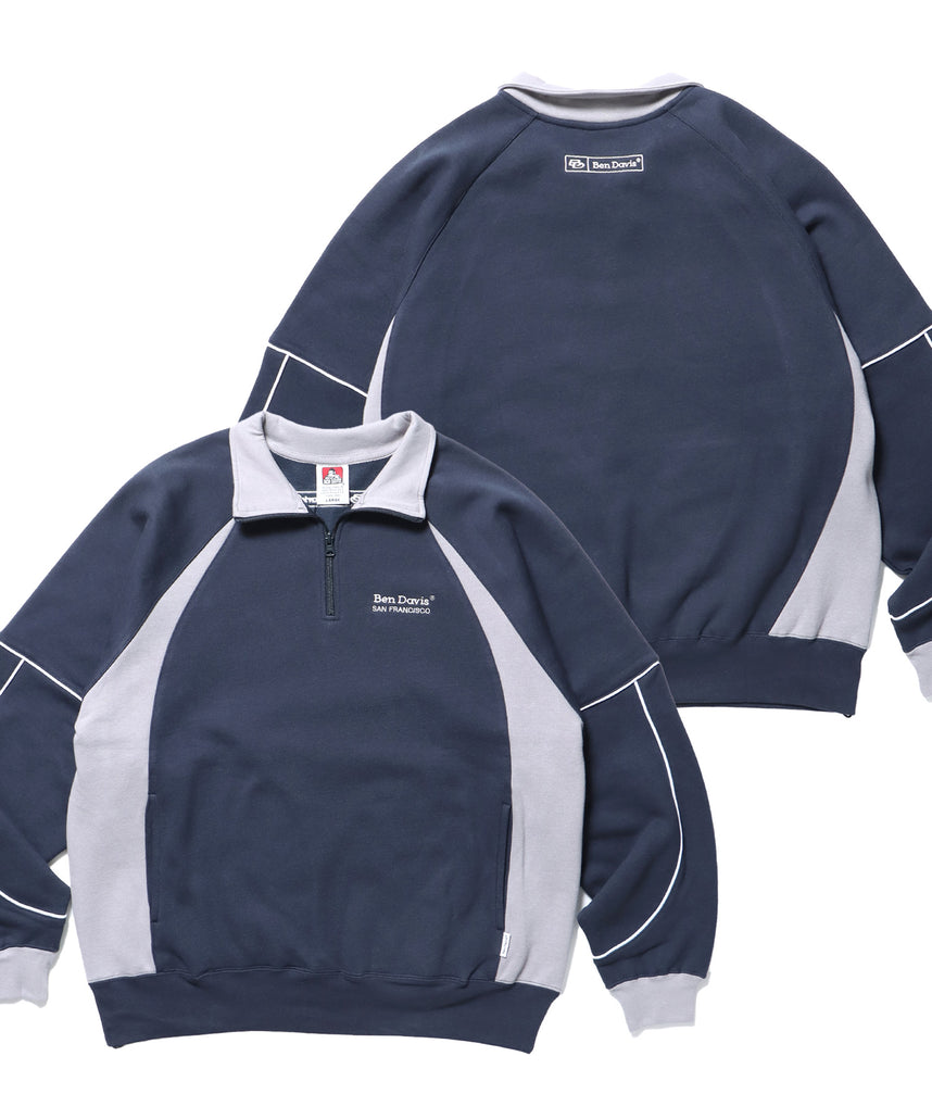 PIPING HALF ZIP SWEAT / ブロークコア シティガール シティボーイ パイピング ドローコード ゲーム テック ネイビー