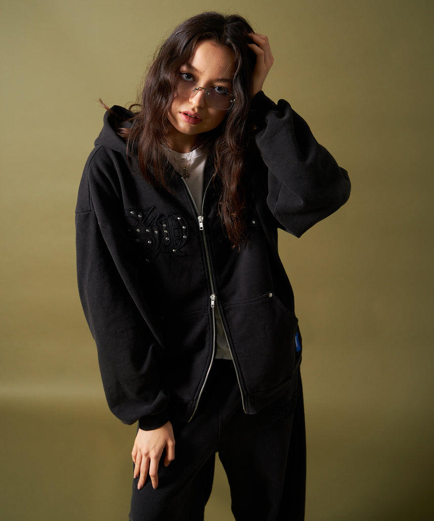 ウェア fxxkin_c SEQUENZ（シークエンズ）】APPLIQUE STONE FADE ZIP P/K