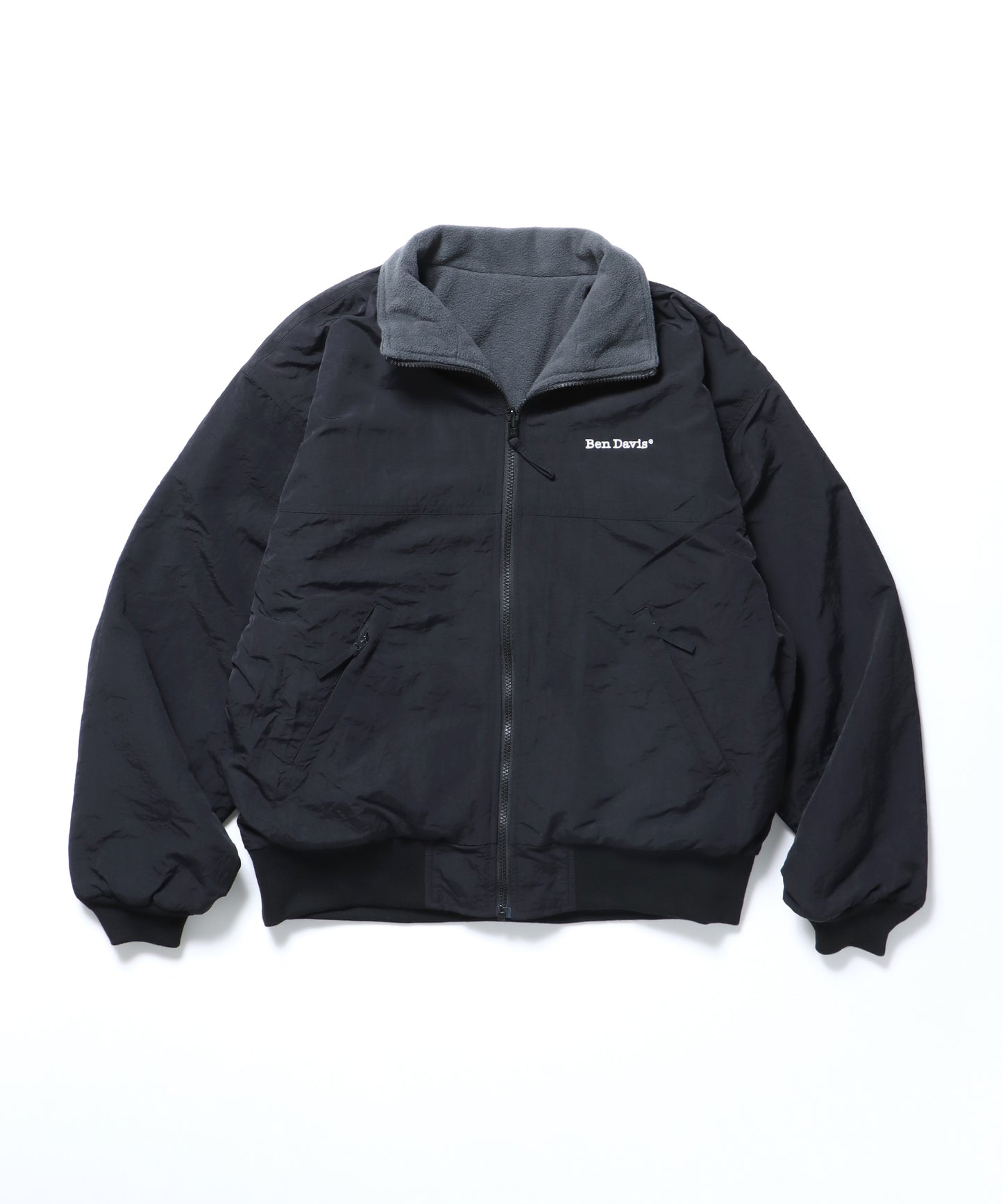 RV SHELLED FLEECE JACKET / シティガール シティボーイ リバーシブル ブロークコア ジップ シンプル ブラック