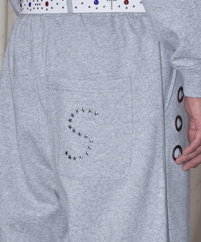 sqnz fade sweat pants / スウェット パンツ 加工 ハトメ スタッズ 裏起毛≪SET UP着用可能≫ グレー