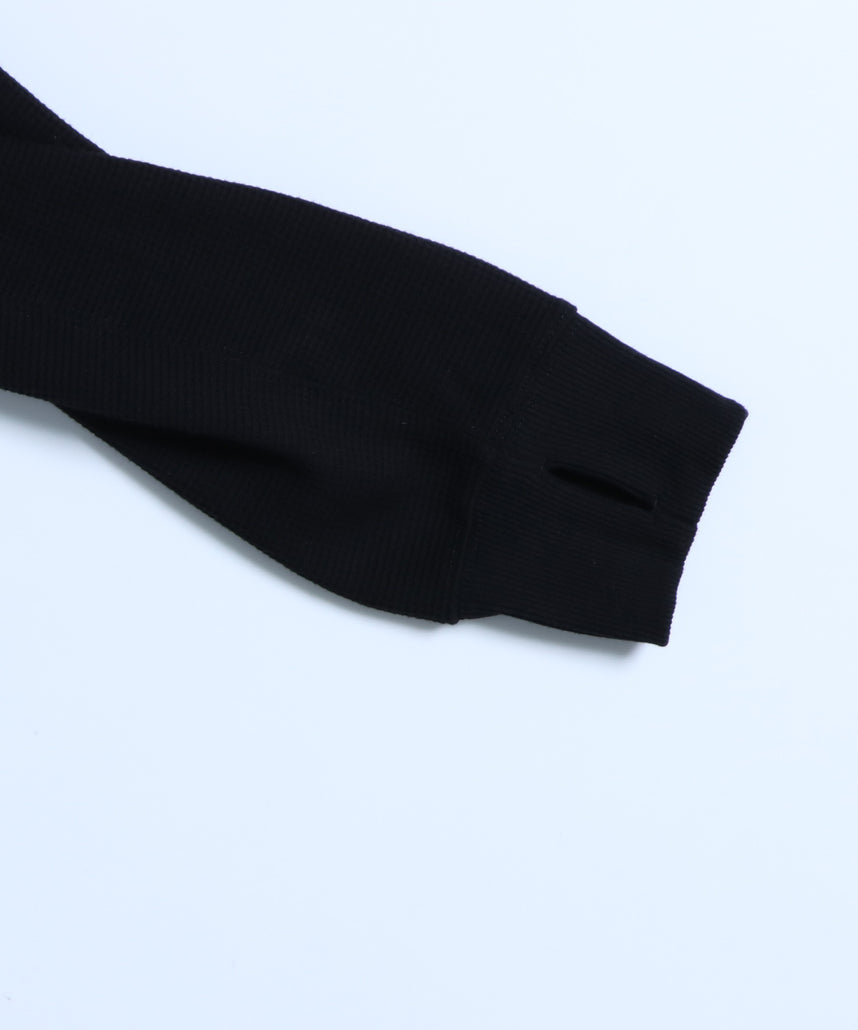 THERMAL LADIES ZIP UP LADIES / ワッフル レディース ジップパーカー サーマル ダブルジップ フーディ ブラック