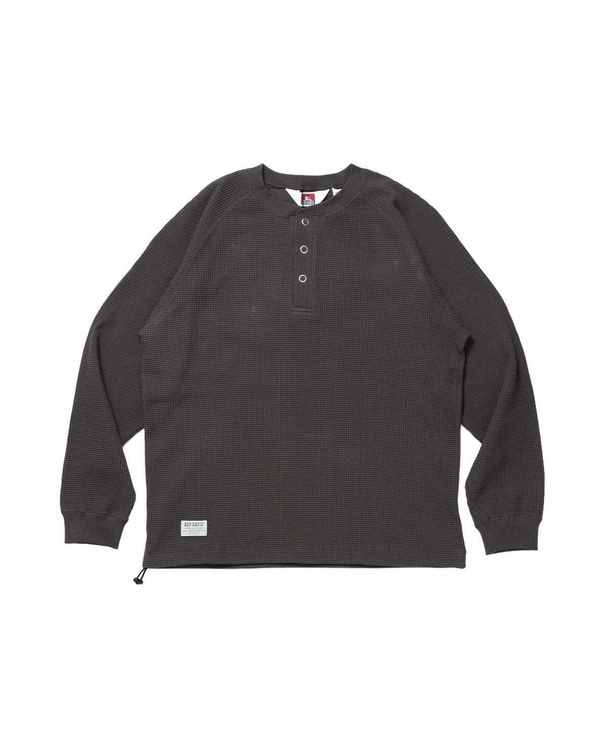 BIG WAFFLE HENLEY WIDE P/O / ワッフル ヘンリー ネック ワイドシルエット ロンT ユニセックス 長袖 ダークブラウン