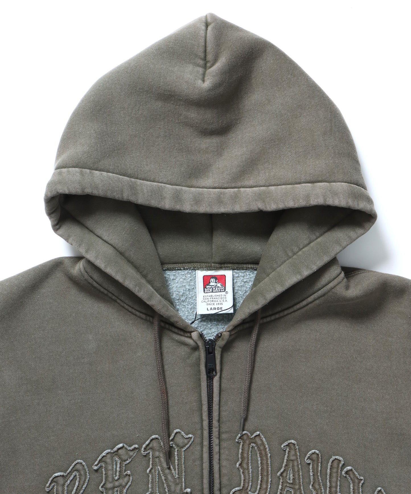 LETTERS FADED ZIP HOODIE / オーバーサイズ 裏起毛 パーカー ジップ フード ヴィンテージライク オリーブ