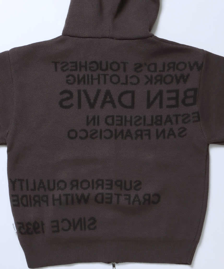 FAUX FUR TRIM KNIT JACKET / オーバーサイズ ニット ファー ジップパーカー フーディ ダブルジップ チャコール