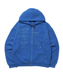 SQNZ ZIP P/K / ジップパーカー 裏起毛 フーディ スタッズ 加工 ワッペン プリント ブルー