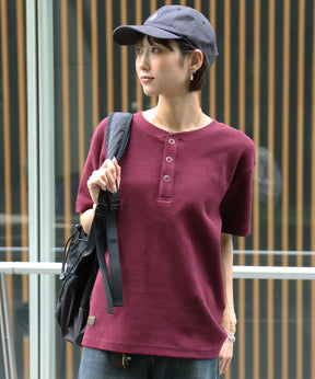 WAFFLE S/S HENLEY / クルーネック ワッフル オーバーサイズ 半袖 レイヤード ワイン