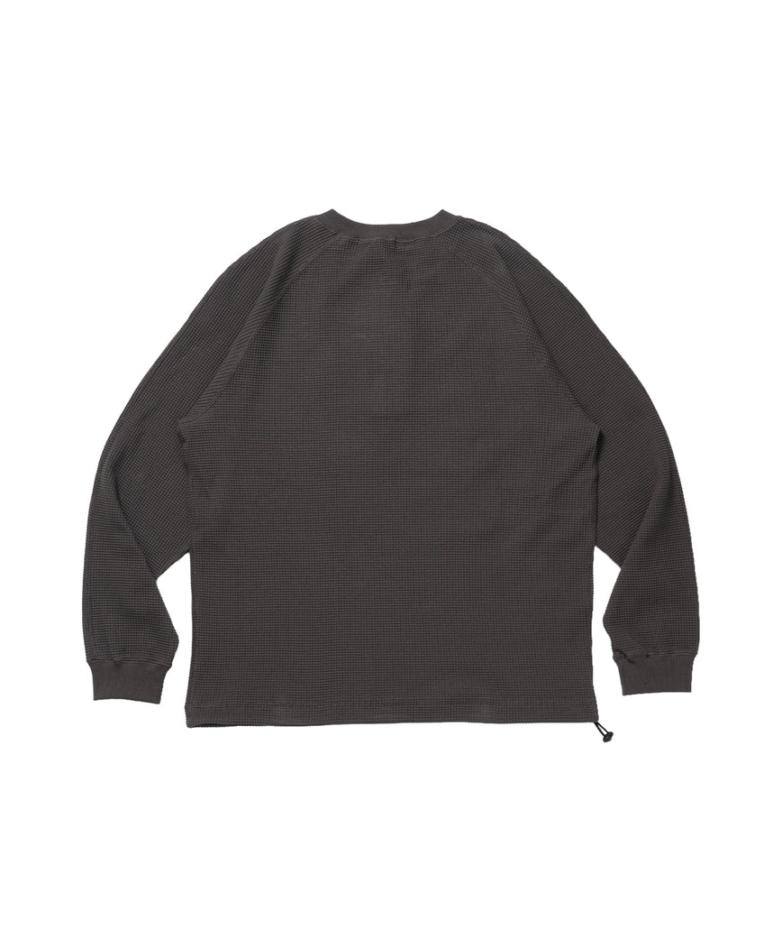 BIG WAFFLE HENLEY WIDE P/O / ワッフル ヘンリー ネック ワイドシルエット ロンT ユニセックス 長袖 ダークブラウン