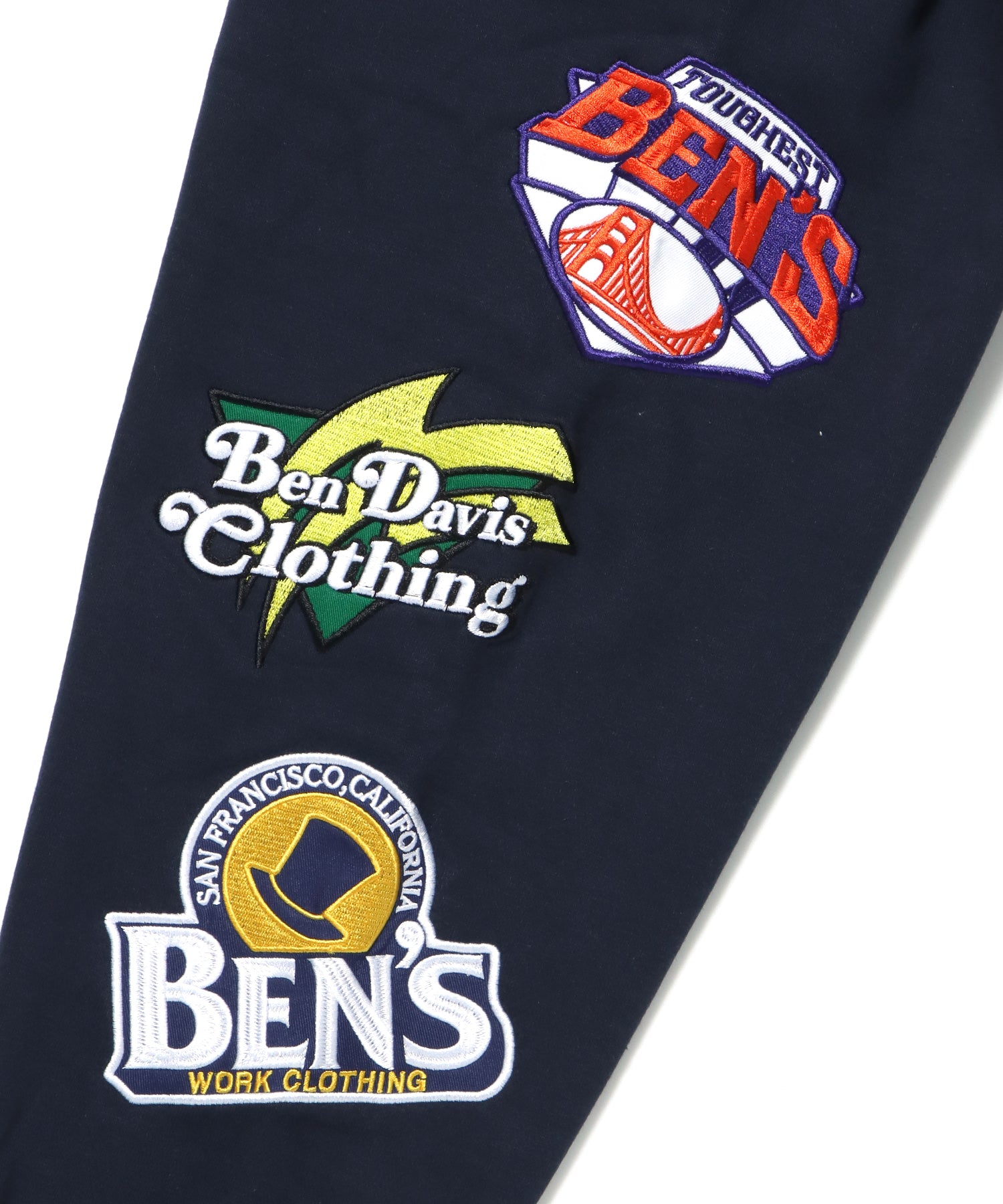 【BEN DAVIS(ベンデイビス)】CHAMPIONSHIP PATCHED CREW NECK SWEAT / 袖ワッペン 刺繍 古着風 クルーネック スウェット ネイビー