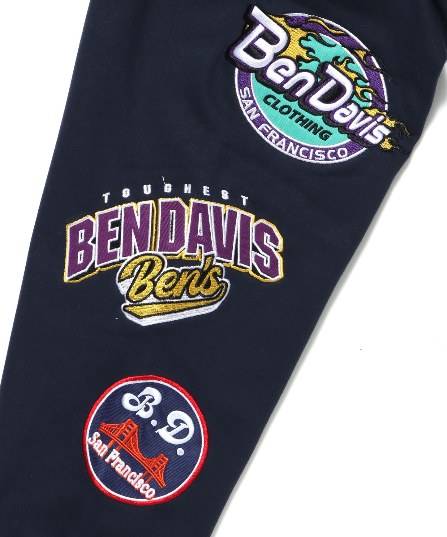 【BEN DAVIS(ベンデイビス)】CHAMPIONSHIP PATCHED CREW NECK SWEAT / 袖ワッペン 刺繍 古着風 クルーネック スウェット ネイビー