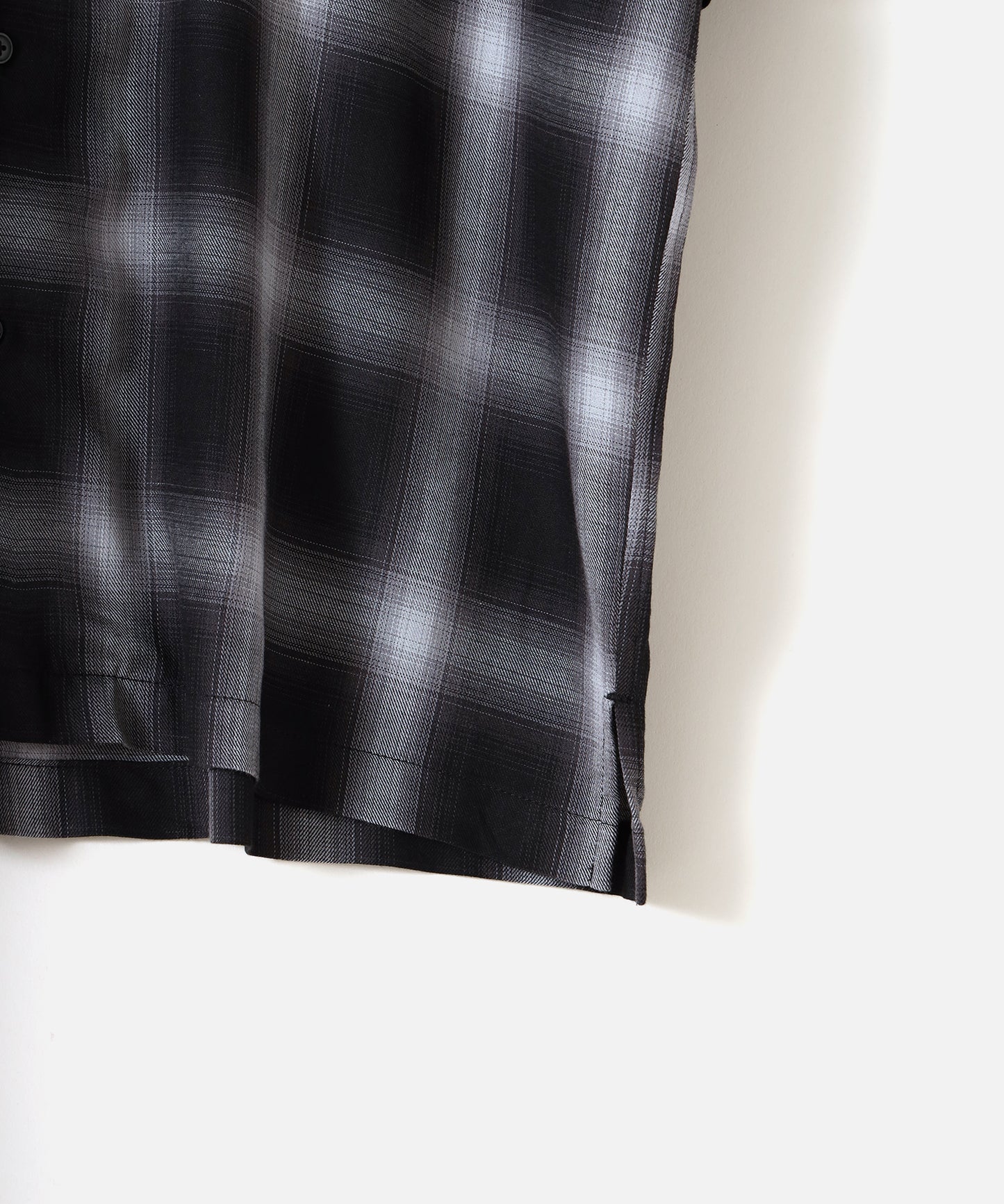 【FFEIN(フェイン)】 OMBRE CHECK EMB H/S SHIRT / オンブレチェック 刺繍 半袖 オープンカラー シャツ チャコール