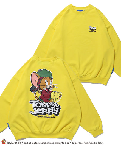 TOM and JERRY 90s STYLE CN SWEATSHIRTS/ トムとジェリー ストリート 古着風 ロゴ ペアコーデ クルーネック スウェット レモンイエロー