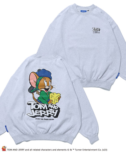 TOM and JERRY 90s STYLE CN SWEATSHIRTS/ トムとジェリー ストリート 古着風 ロゴ ペアコーデ クルーネック スウェット アイボリー(ジェリー)