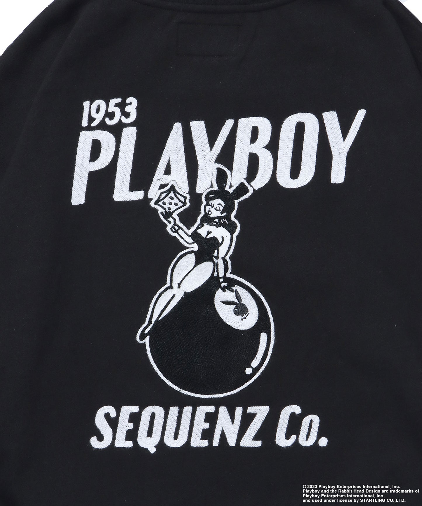 【SEQUENZ】 PLAYBOY BUNNY EMB CN / プレイボーイ ピンボール バニー 刺繍 クルーネック スウェット ブラック