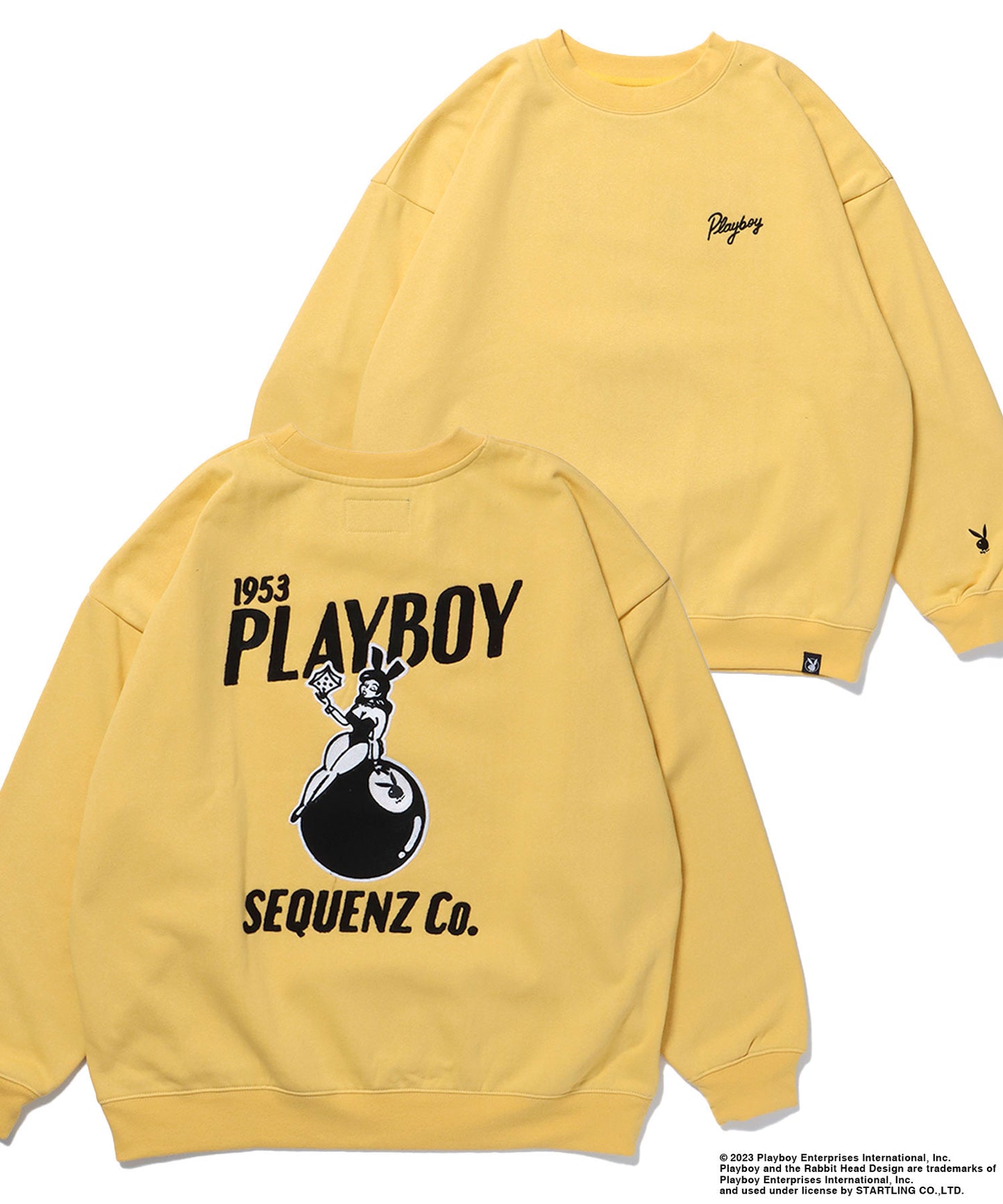 【SEQUENZ】 PLAYBOY BUNNY EMB CN / プレイボーイ ピンボール バニー 刺繍 クルーネック スウェット イエロー