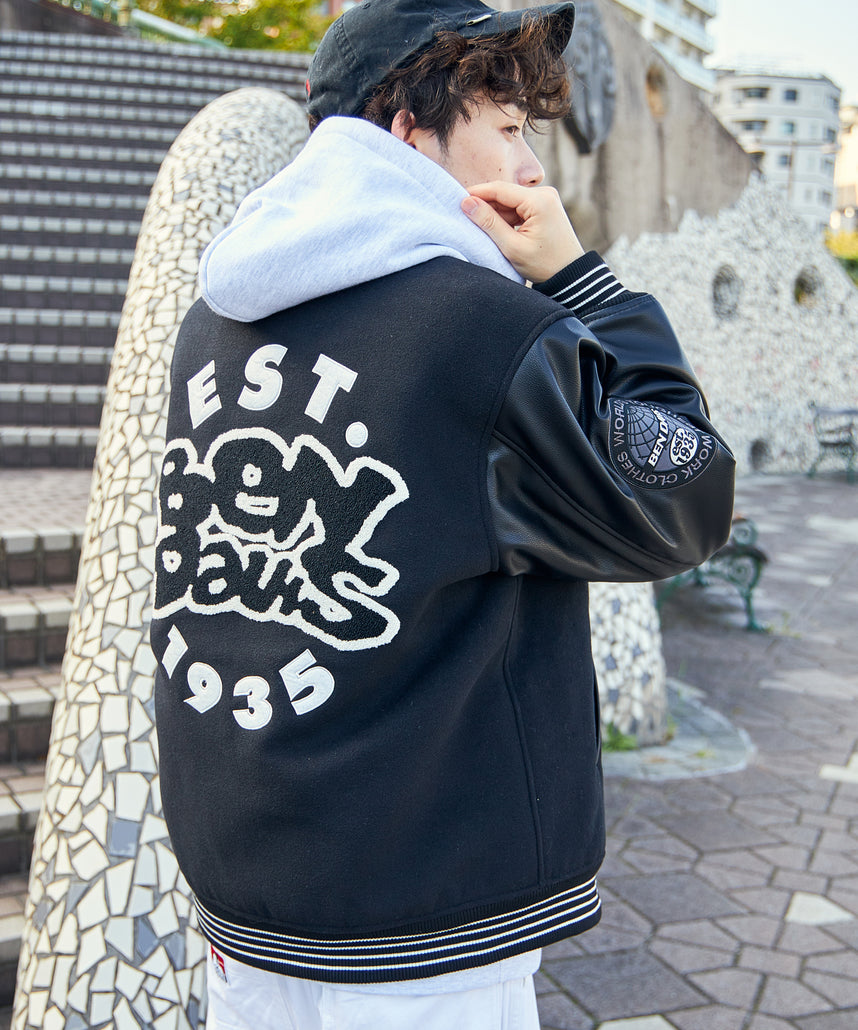 BD STADIUM JACKET / レザー ワッペン ジャケット スタジャン ブラック