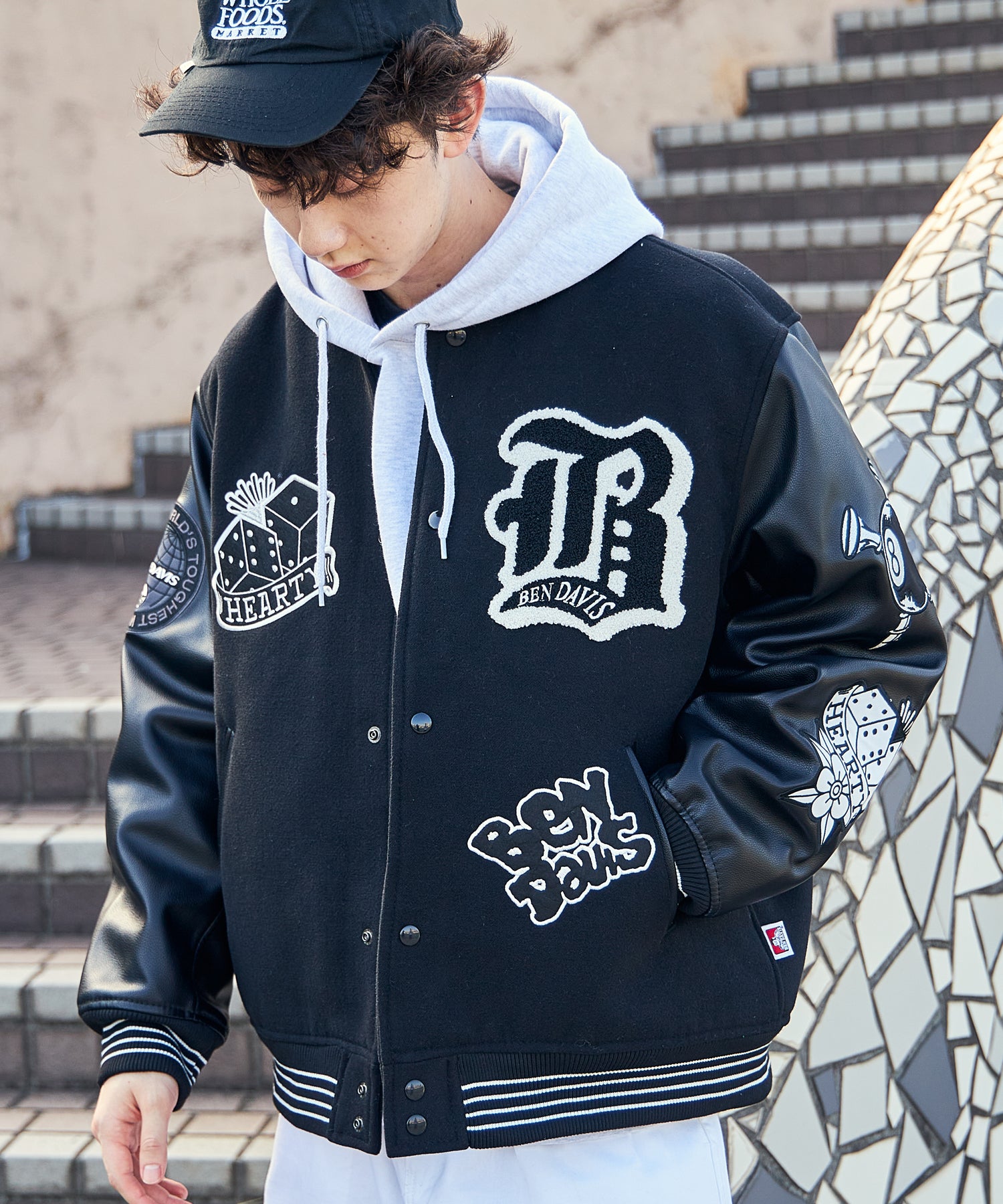 BD STADIUM JACKET / レザー ワッペン ジャケット スタジャン ブラック