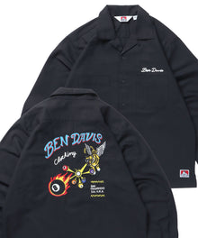 【BEN DAVIS(ベンデイビス)】 BREAKSHOT EMB SHIRT / チェック 古着 刺繍 オープンカラーシャツ ビリヤード ブラック