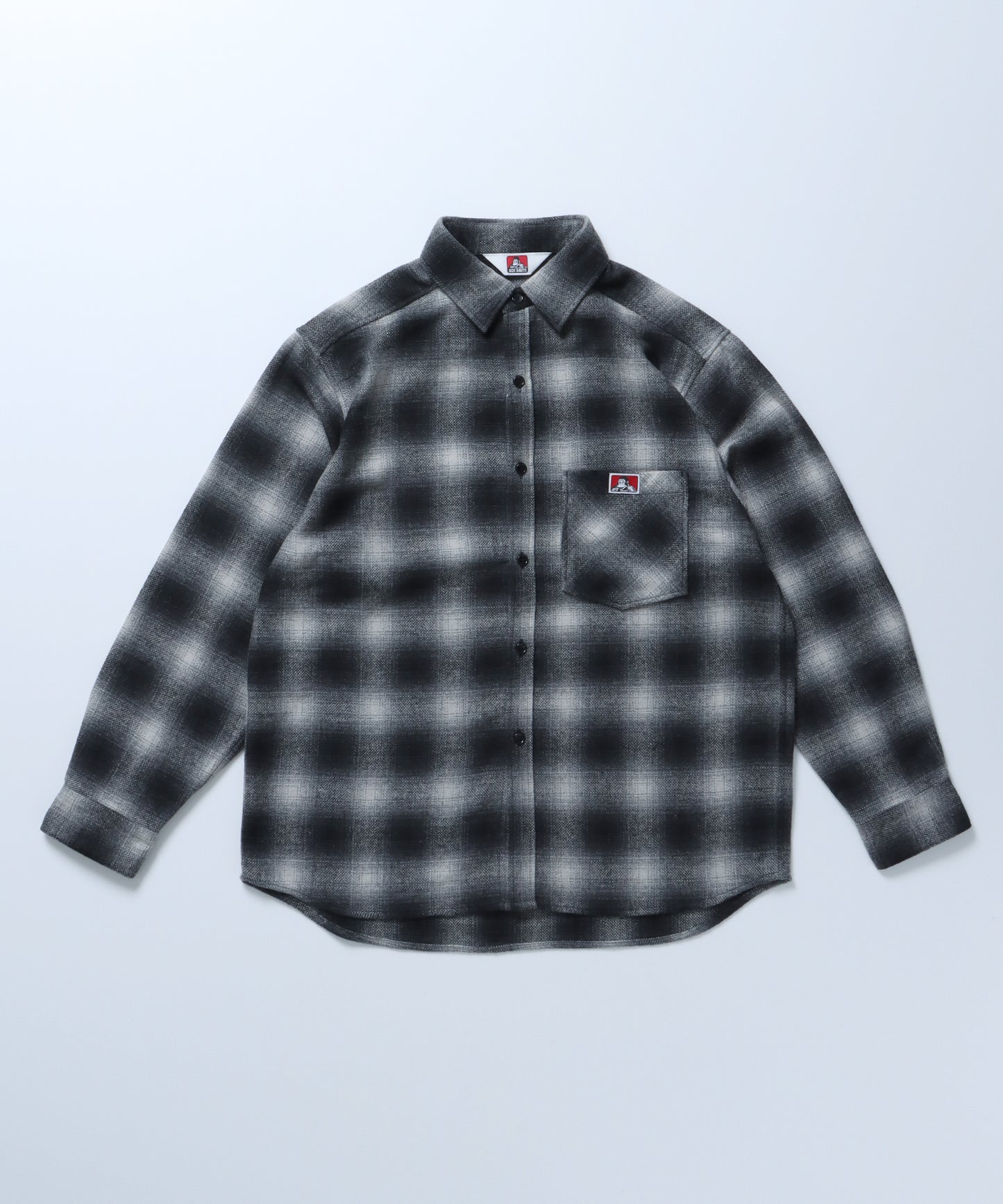【BEN DAVIS(ベンデイビス)】 HEAVY PLAID SHIRT / オンブレ オーバー チェック 起毛 ピスネーム ネル 長袖 シャツ ブラック