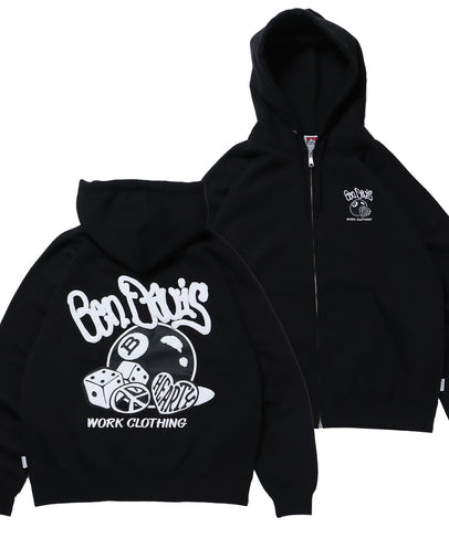 BALL ETC HOODIE NV / フーディ スウェット ジップパーカー ワイドシルエット ブラック