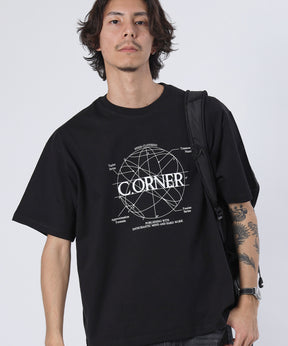 サークルアート線画プリントTシャツ / 男女兼用 レギュラーサイズ ワンポイント シンプル アートT ブラック