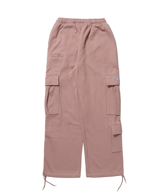 90s UTILITY CARGO SWEAT PANTS / ロゴ 刺繍 カーゴ ポケット スウェット パンツ ドローコード ワイドシルエット セットアップ  ピンク ≪SET UP着用可能≫