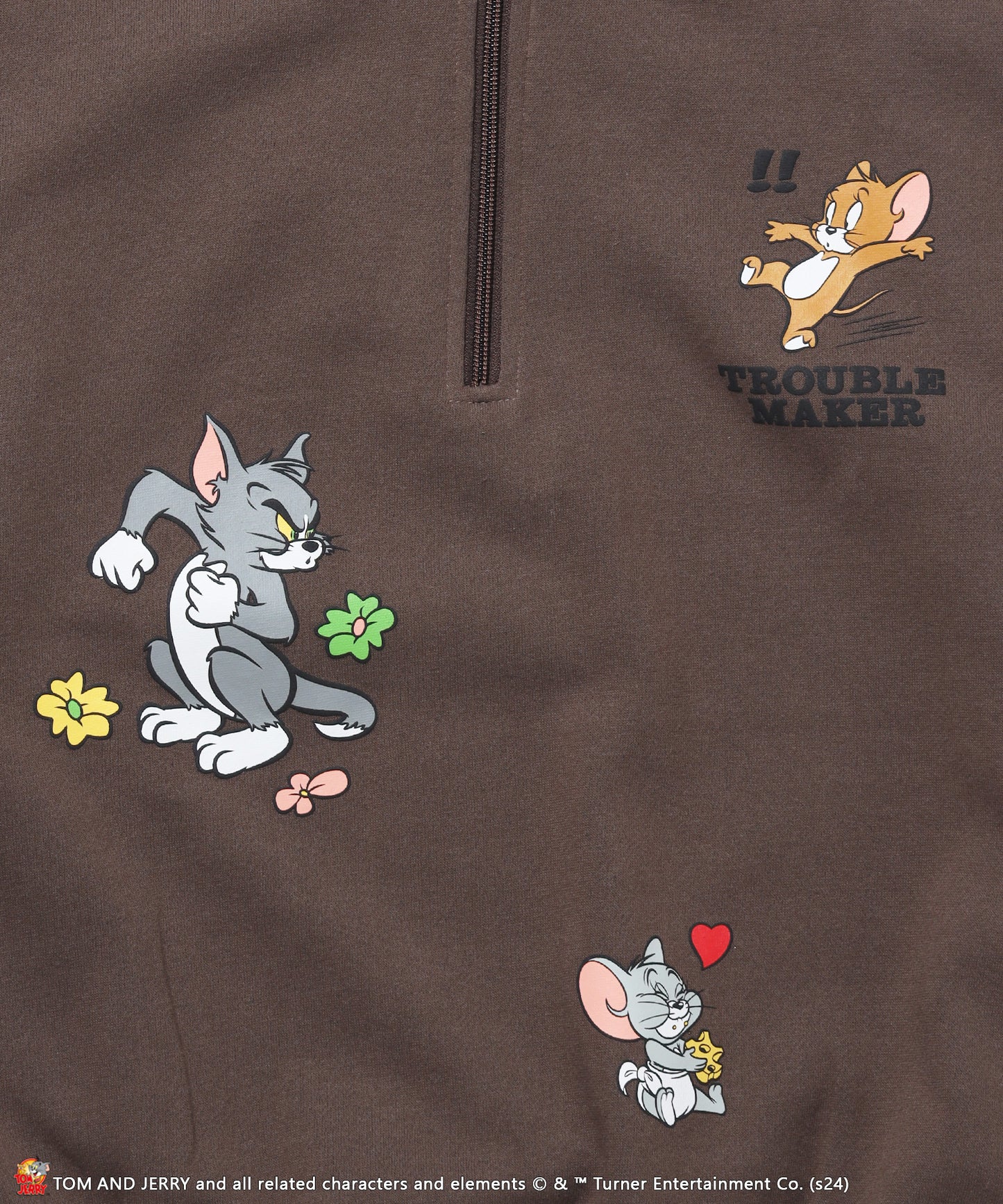 TOM and JERRY CHASE HALF ZIP SWEAT / トムとジェリー ストリート 古着風 ロゴ ペアコーデ プルオーバー バーフジップ モカ