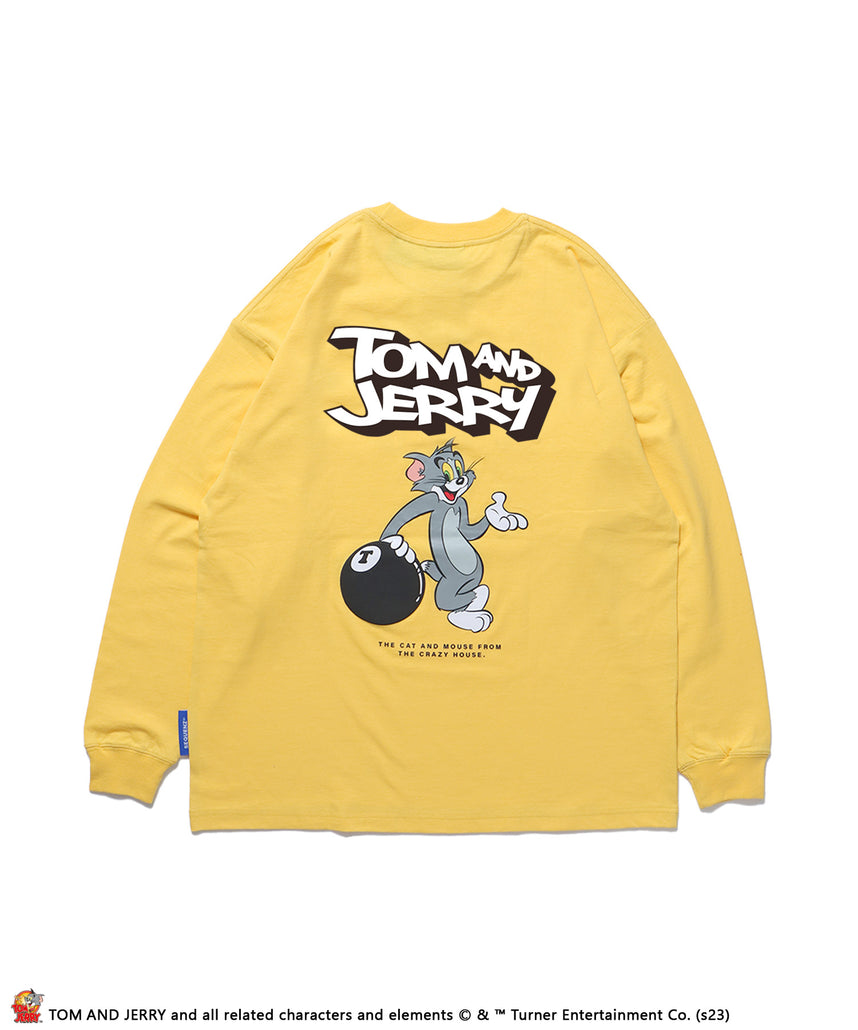 TOM and JERRY BALL  L/S TEE/ トムとジェリー ロンT ビックサイズ キャラクター バックプリント 8ボール イエロー