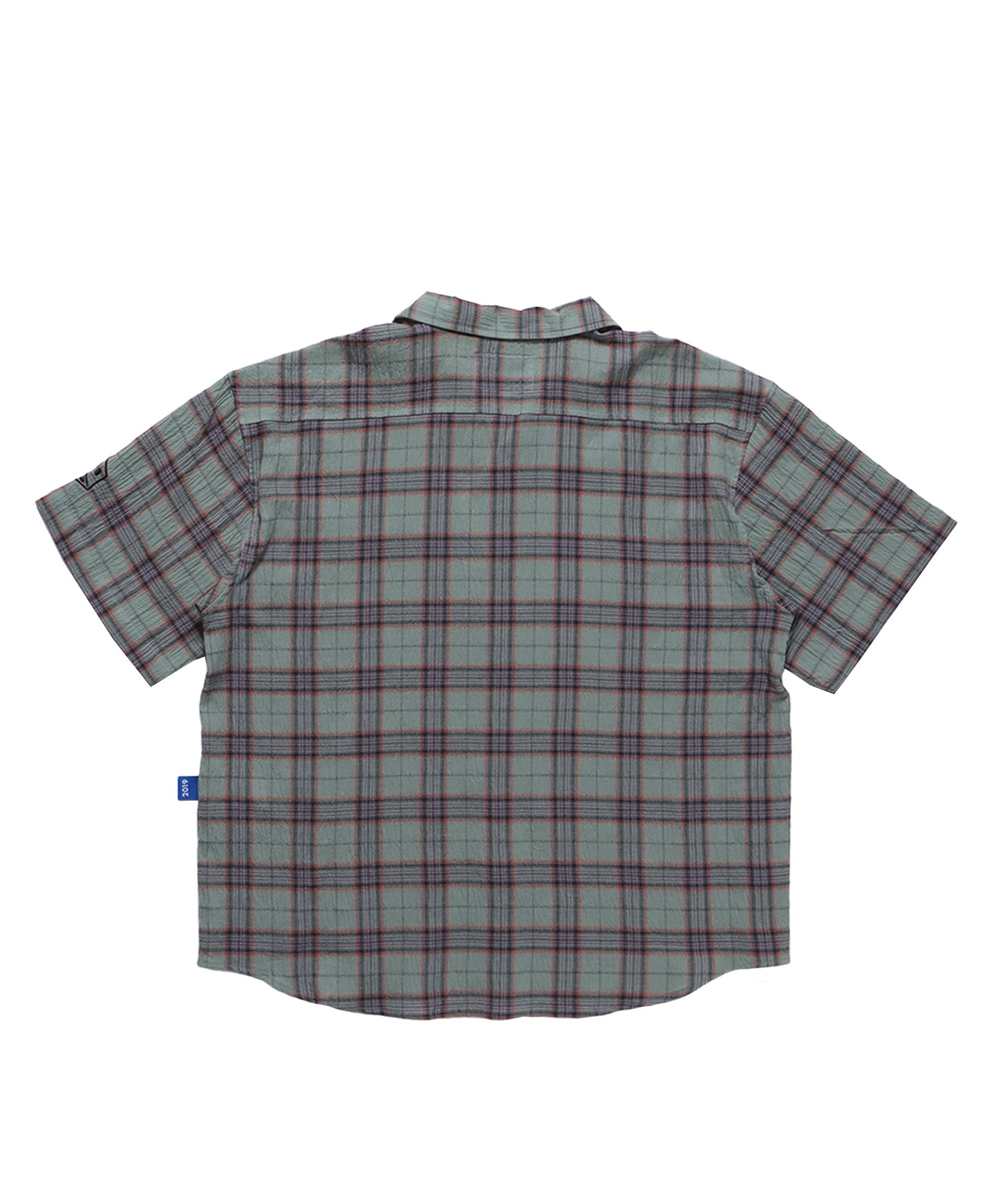 GRANGE CHECK OPEN COLLAR S/S SHIRT / 半袖シャツ オープンカラー 刺繍ロゴ チェック グランジ グリーン
