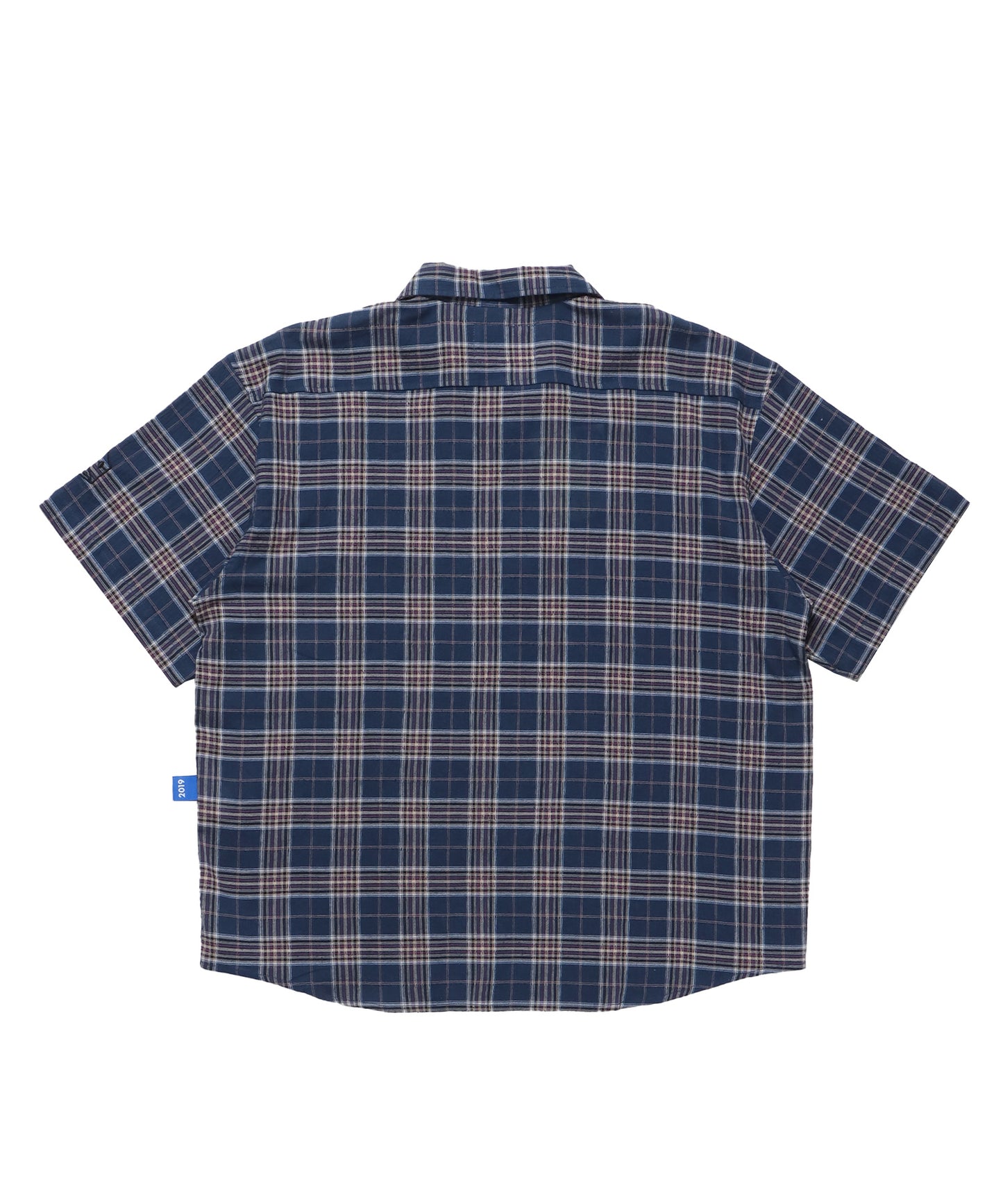 GRANGE CHECK OPEN COLLAR S/S SHIRT / 半袖シャツ オープンカラー 刺繍ロゴ チェック グランジ ネイビー