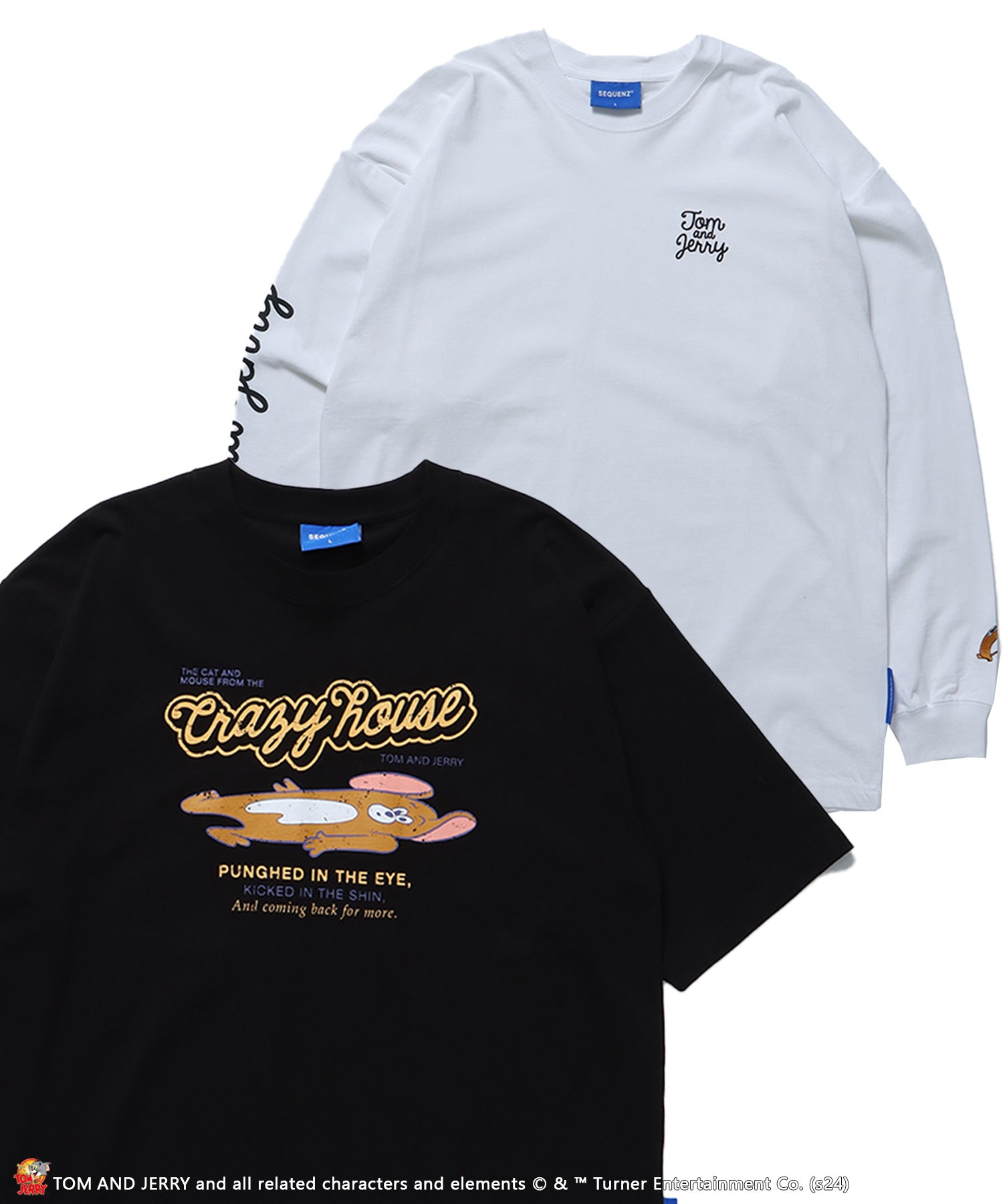 TJ VINTAGE LIKE TEE LAYERED / 半袖Tシャツ ロンT 2枚セット ワンポイント バックプリント レイヤード 長袖Tシャツ  TOM and JERRY ブラック