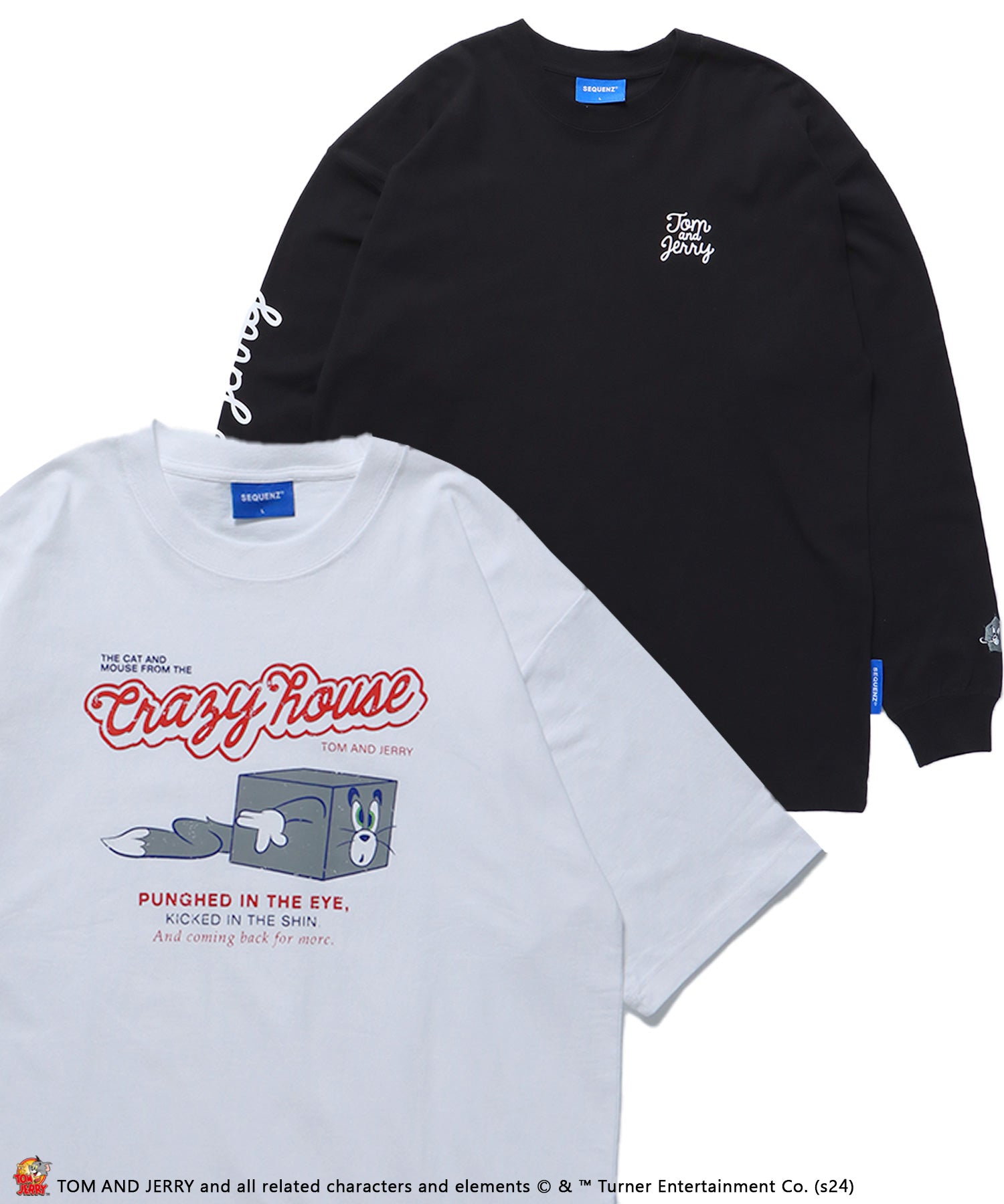 TJ VINTAGE LIKE TEE LAYERED / 半袖Tシャツ ロンT 2枚セット ワンポイント バックプリント レイヤード 長袖Tシャツ  TOM and JERRY ホワイト