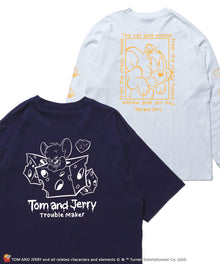 TJ CHEESE TEE LAYERED / 半袖Tシャツ ロンT 2枚セット ワンポイント バックプリント モノトーン レイヤード 長袖Tシャツ TOM and JERRY ネイビー