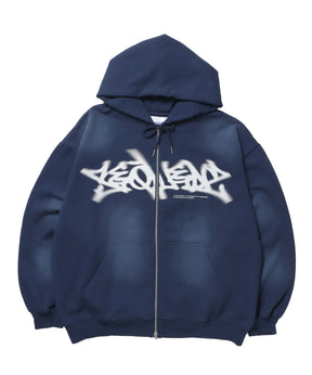 FADE ZIP P/K /フェード フルジップ オーバーサイズ ヴィンテージライク センターロゴ 裏起毛 ネイビー ≪SET UP着用可能≫