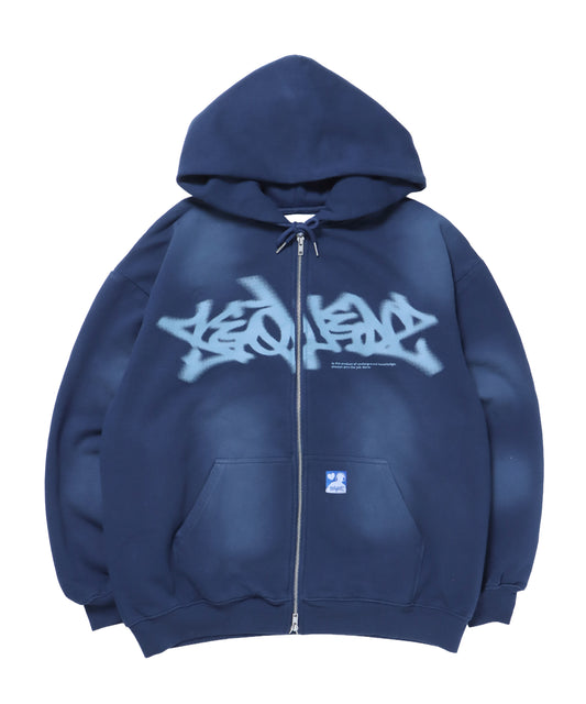 FADE ZIP P/K /フェード フルジップ オーバーサイズ ヴィンテージライク センターロゴ 裏起毛 ネイビー ≪SET UP着用可能≫