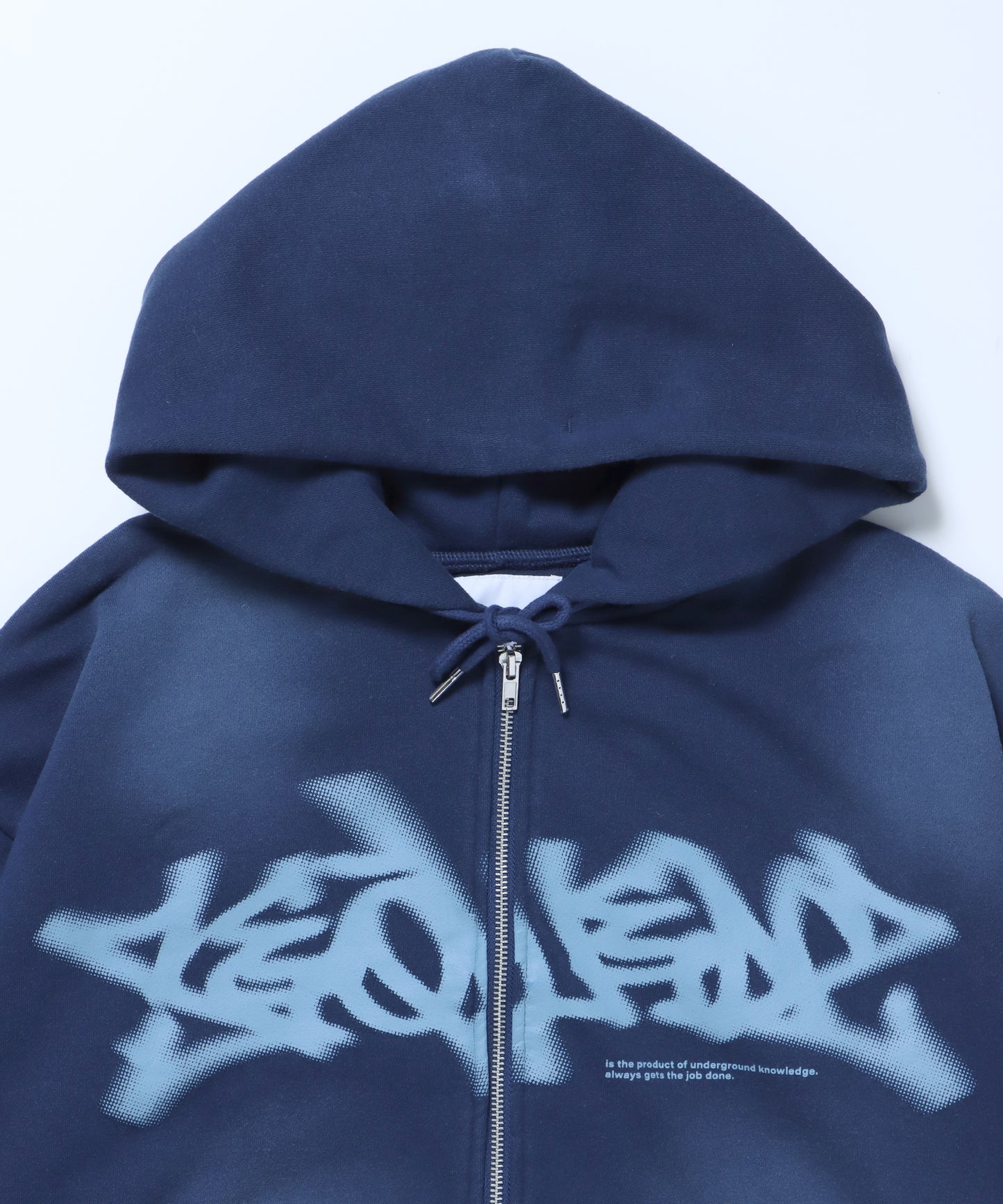 FADE ZIP P/K /フェード フルジップ オーバーサイズ ヴィンテージライク センターロゴ 裏起毛 ネイビー ≪SET UP着用可能≫