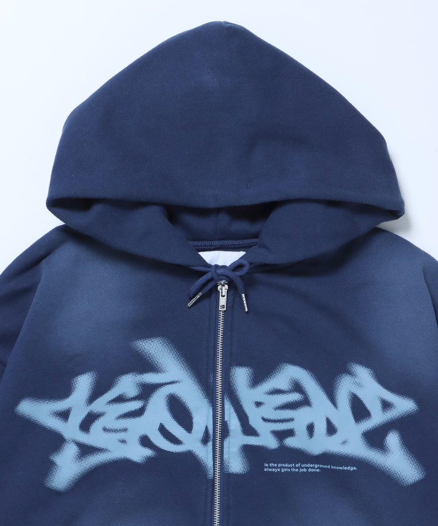 FADE ZIP P/K /フェード フルジップ オーバーサイズ ヴィンテージライク センターロゴ 裏起毛 ネイビー ≪SET UP着用可能≫