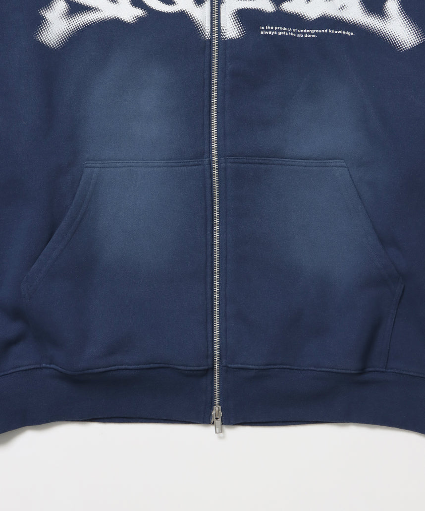 FADE ZIP P/K /フェード フルジップ オーバーサイズ ヴィンテージライク センターロゴ 裏起毛 ネイビー ≪SET UP着用可能≫